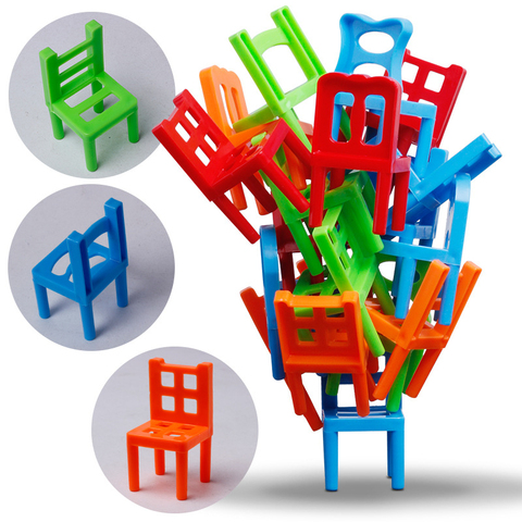 12pcs Mini Chair Balance Blocks Toy Plastic Assembly Blocks Stacking Chairs Kids Educational Family Game Balancing Training Toy ► Photo 1/6
