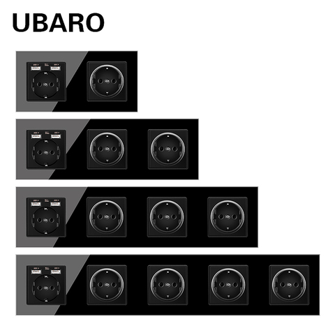 UBARO German Standard 16A Crystal Glass Panel Wall Socket Power Steckdose Stopcontact Plug Sockets Home Outlet AC100-250V ► Photo 1/6