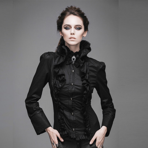 Vintage Gothic Victorian Shirt Women Black White Formal Top Stand Collar Women Blouses Long Sleeves Slim Fit ► Photo 1/6