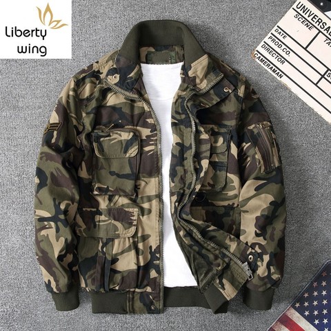 Autumn New Men Camouflage Military Multi Pockets Army Fleece Lining Coat Stand Collar Loose Casual Tactical Bomber Jacket ► Photo 1/6