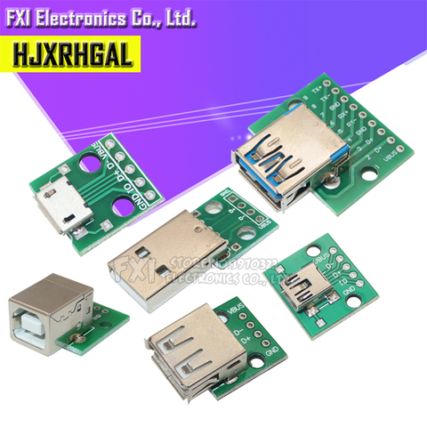 5PCS USB Male Connector / MINI MICRO USB to DIP Adapter 2.54mm 5pin Female Connector B Type USB2.0 Female PCB Converter ► Photo 1/6