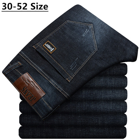Plus Size 42 44 46 48 50 52 Men's Loose Straight Jeans Classic Business Denim Trousers Stretch Jean Pants Male Brand Black Blue ► Photo 1/6