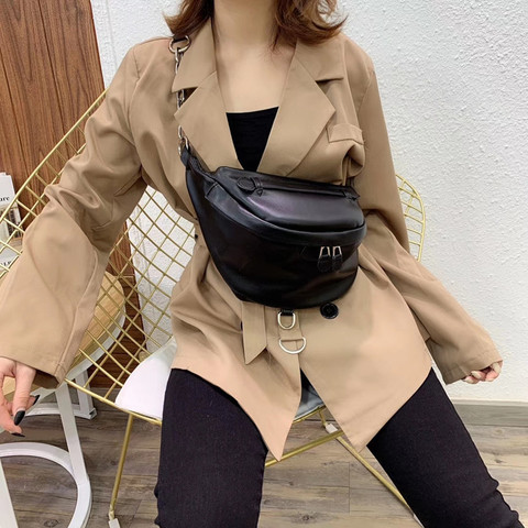 Women's Waist Bag Pure Black  Nylon Metal Buckle Sum Per Band Fanny Pack Bananka Fashion Wild Satchel Belly Band Belt Bag ► Photo 1/6