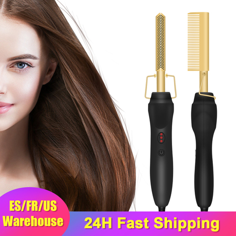 2 in 1 Hair Straightener Hair Curler Electric Hot Heating Comb Hair Smooth Flat Iron Multifunctional Straightening Styling Tool ► Photo 1/6