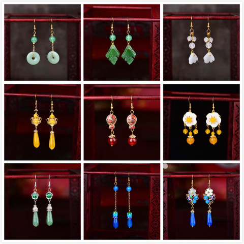Chinese Style Hanfu Ethnic Earrings Fashion Trend Coloured Glaze Peace Buckle Long Classical Retro Eardrop Jewelry Gift ► Photo 1/6