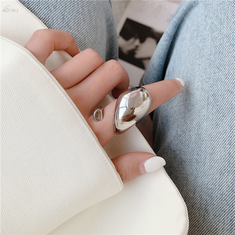 AOMU 1PC 2022 New Fashion Geometric Exaggerated Ring Big Waterdrop Shape Open Rings for Women Jewelry Gits ► Photo 1/6