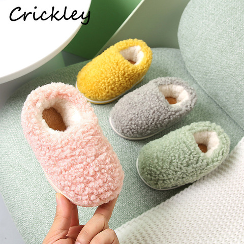 Winter Kids Slippers Solid Candy Color LAMBS WOOL Indoor Shoes for Boys Toddler Girls Soft Warm Non Slip Floor Children Shoes ► Photo 1/6