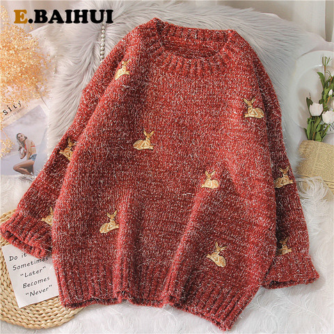 EBAIHUI 2022 Women's Kawaii Ulzzang Vintage College Deer Embroidery Sweater Female Korean Thick Cute Loose Harajuku Clothing ► Photo 1/6