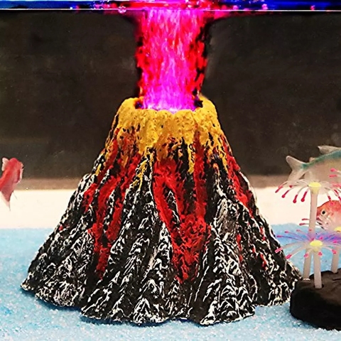 Resin Artificial Aquarium Volcano Decoration Stone Fish Tank Volcano Eruption Ornament Rock Cave Used With Air Pump Led Light ► Photo 1/6