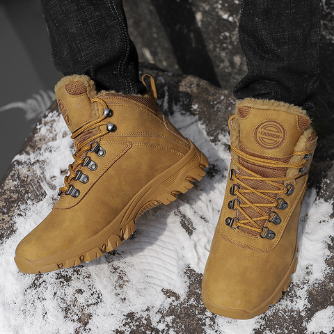 Men Outdoor Anti-Skidding Leather Shoes Men Popular Comfy Springwinter Short Plush Snow Durable Outsole Keep warm Trekking Shoes ► Photo 1/6
