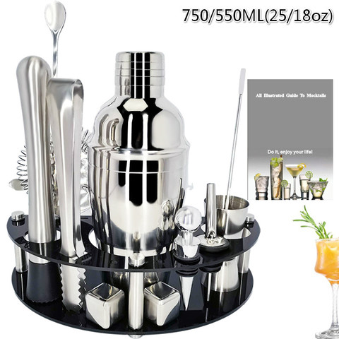 750/550ml Cocktail Shaker Set Bartender Kit with Stand Tools 25/18oz Stainless Steel Martini Shaker with Recipes Booklet ► Photo 1/6