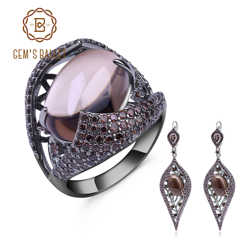 GEM'S BALLET Natural Smoky Quartz Vintage Gothic Jewelry Sets 100% 925 Sterling Silver Earrings Ring Set For Women Fine Jewelry ► Photo 1/6