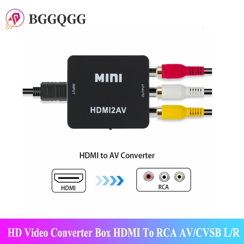 BGGQGG MINI 1080P HDMI TO AV Converter BOX HD Video Converter Box HDMI To RCA AV/CVSB L/R Video Mini HDMI To AV Support NTSC PAL ► Photo 1/6