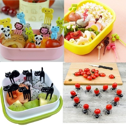 Novelty Plastic Cartoon Animals Ants Cats Musical Note Shape Food Fruit Fork Picks Set for Party Cake Dessert  Bento Accessories ► Photo 1/6
