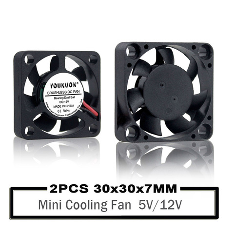 2Pcs YOUNUON 30mm 3cm  5V 12V  30mmx30mmx7mm  2Pin DC Brushless Mini Cooler Cooling Fan ► Photo 1/6