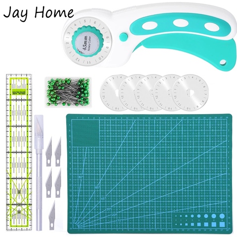 6Pcs 45mm Fabric Rotary Cutter Kits & Cutting Mat & Patchwork Ruler & Carving Knife & Sewing Pins for Sewing and Quilting Craft ► Photo 1/6