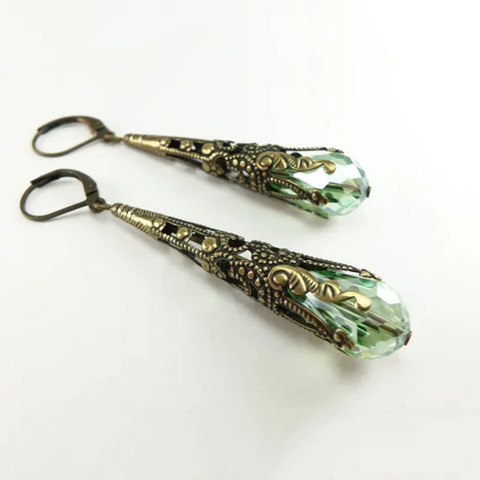 Vintage Green Stone Earring For Women Accessories Ethnic Pattern Pierced Dangle Earrings Brincos Party Jewelry Bijoux Z3X353 ► Photo 1/6