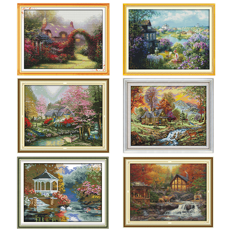Cross Stitch Kits Garden Cabin Pattern Counted Printed Canva 11CT 14CT Print Stamped Cotton Fabric Kit Needlework Embroidery Set ► Photo 1/5