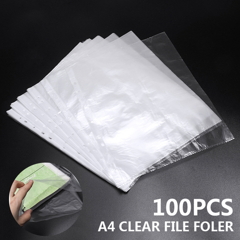 100Pcs/Set A4 Clear Folder 11 Holes Loose Leaf Transparent Paper Storage Bag Documents Sheet Protector Organizer Documents Files ► Photo 1/6