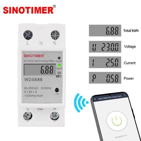 90-250VAC Din Rail Remote Control Single Phase Din Rail WIFI Smart Wireless Timer Switch Monitoring Power Consumption with Power ► Photo 1/6