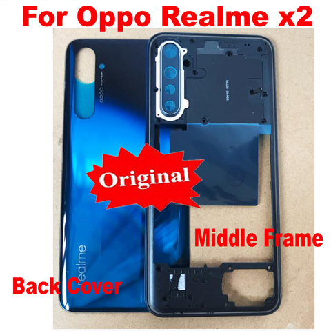 Original Back Battery Cover Housing Door Rear Case+ Middle Frame with Camera Glass Lens +Power Volume Buttons For Oppo realme X2 ► Photo 1/2