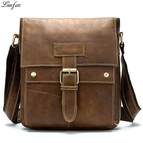 Luufan Men's Genuine Leather Messenger Bag Vintage Soft Cow Leather Male Shoulder Bag Cowhide Magnetic Flap Laptop Crossbody Bag ► Photo 1/6