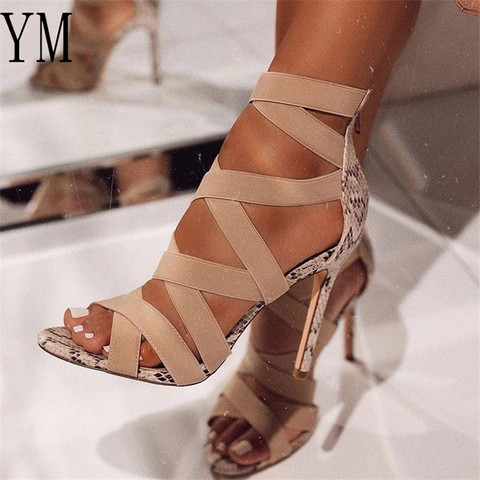 2022 Women Sandalias Mujer Women's Ladies Pumps Fashion Bandage Patchwork Mixed Colors Snake High Heels Sandals Casual Shoe 43 ► Photo 1/6