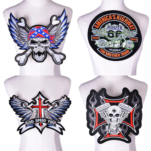 Embroidery Patches For Jacket Backing, Punk Motorcycle Embroidery Skeleton Biker Badge Scrapboking ► Photo 1/5