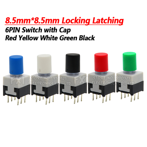 10Sets = 20PCS 8.5*8.5mm with cap Locking Latching Push Tactile Power Micro Switch Kit 6 Pin Button Switches 8.5x8.5mm ► Photo 1/5