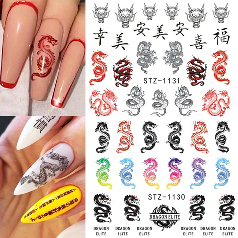 1/2/4 Red Black Colorful Dragons Nail Stickers New Year Angel Virgin Mary Water Decals Slider For Nails Manicure LESTZ1114-1137 ► Photo 1/6