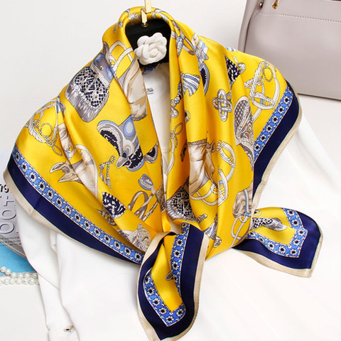 Square Silk Scarf 88*88cm Bandana Women 2022 Print Pure Silk Headscarves Wraps Ladies Kerchief 100% Real Silk Square Scarves ► Photo 1/6