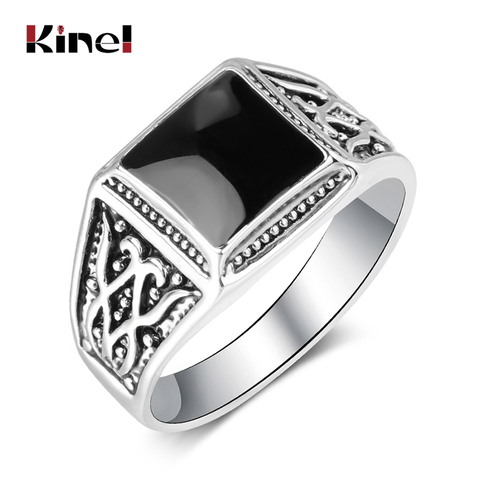 Kinel Luxury Punk Rock Black Enamel Men Ring Tibetan Silver Engagement Rings For Men Vintage Wedding Jewelry ► Photo 1/6
