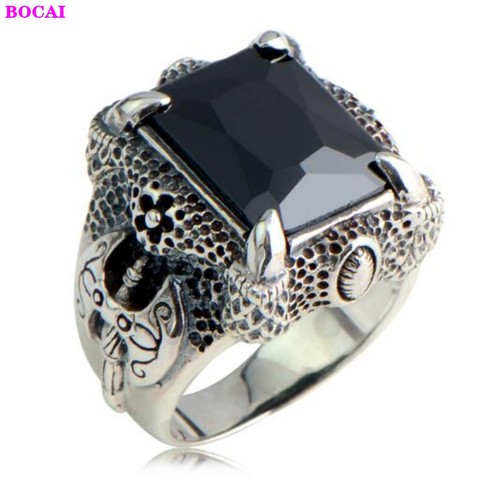 S925 Sterling Silver men's rings Ornament axe dragon claw synthetic garnet aggressive Thai silver 2022 new fashion men's ring ► Photo 1/6