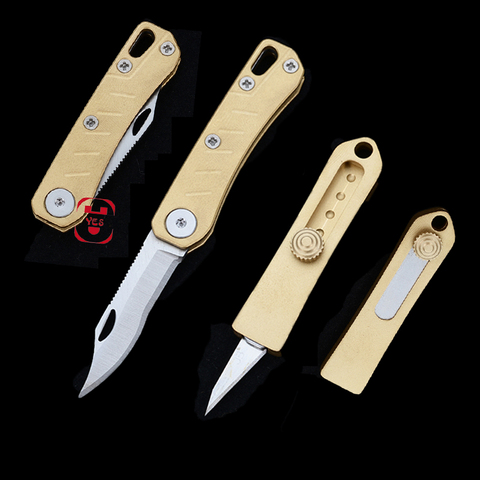 Multifunct Pure Copper Folding Knife Portable Mini Pocket Push Knife Outdoor Self-defense EDC Tools Key Ring Open Express Knife ► Photo 1/6