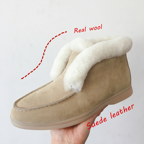 Ankle boots cow-suede-leather boots natural-fur Warm winter boots Slip-on snow boots for women ► Photo 1/6