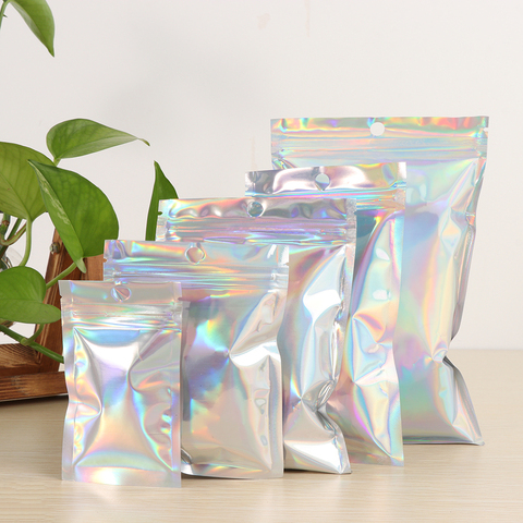 20Pcs Iridescent Zip lock Bags Pouches Cosmetic Plastic Laser Iridescent Bags Holographic Makeup Bags Hologram Zipper Bags ► Photo 1/6