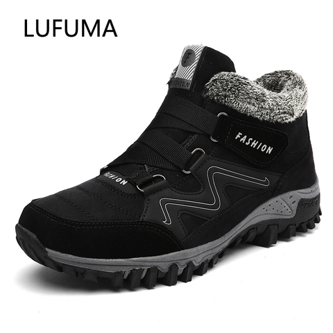 LUFUMA Leather Men Boots Winter with Fur 2022 Warm Snow Boots Men Winter Work Casual Shoes Sneakers High Top Rubber Ankle Boots ► Photo 1/6
