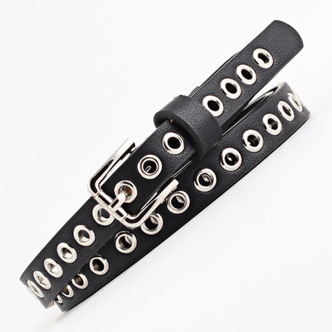 2022 Fashion Hip Hop Black Ladies Thin Belts Women White Brown Grommet Eyelet Leather Waist Belt Female ► Photo 1/6