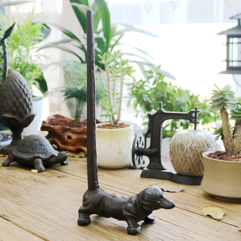 Rustic Dog Cast Iron Napkin Paper Holder  Vintage Handmade Black Solid Metal Dog Figurines Tabletop Scroll Tissue Paper Rack ► Photo 1/6