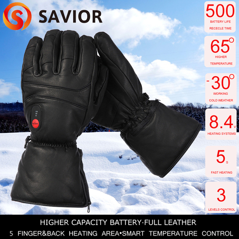 Savior Real Full Leather Electric Heated Gloves with Battery Powered for Sports Skiing Motorcycling Riding Fishing Hunting ► Photo 1/6