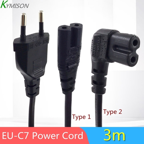 300cm EU To IEC 320C C7 AC power cord Schuko CEE7/16 to C7  Firgure 8 Power lead cable for samsung Philips Sony LED TV ► Photo 1/6