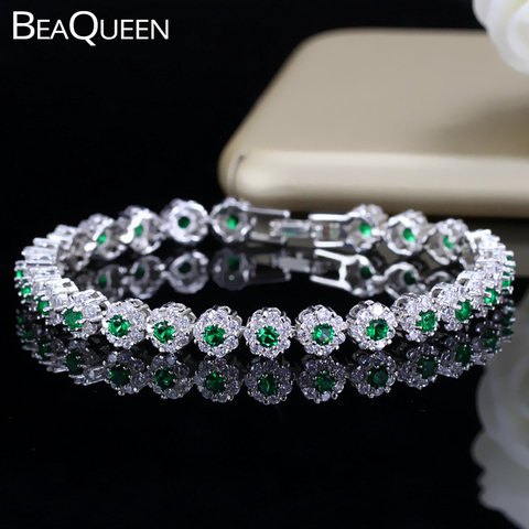 BeaQueen Trendy Green and White Cubic Zirconia Stone Setting Ladies Tennis Bracelets Silver 925 Jewelry for Women B100 ► Photo 1/6