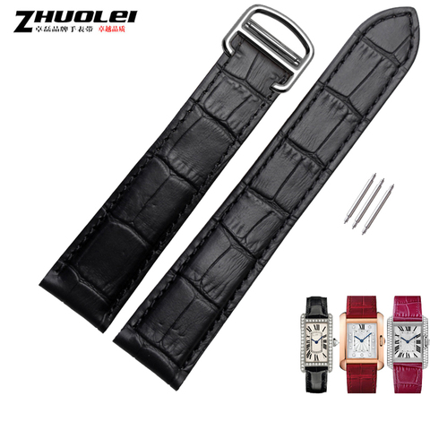 high Quality Black Brown Genuine Leather Watchband with Folding buckle for tank 16 17 18 20 22 23 24 25mm straps ► Photo 1/6