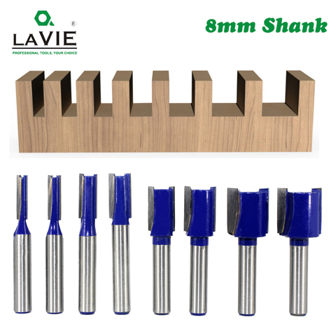 LAVIE 1pc 8mm Shank Straight Bit Tungsten Carbide Double Flute Router Bits Milling Cutter for Wood Woodwork Tool C08-002 ► Photo 1/6
