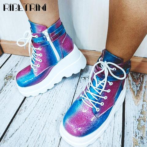 RIBETRINI Luxury Brand INS Fashion High Platform Boots High Wedges Ankle Boots Women 2022 High Heels Shoes Woman ► Photo 1/5