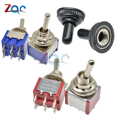 5pcs Mini auto MTS-202 Toggle Switch 6 Pins 2 Position Latching SPDT DPDT MTS202 ON-ON 125VAC 6A/5A 250VAC 3A 1/4 Inch Mounting ► Photo 1/6