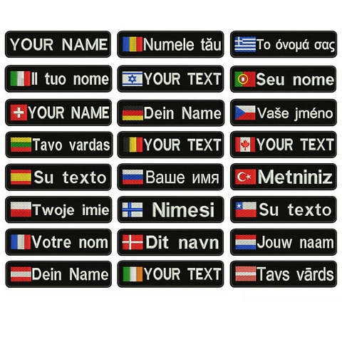 Custom National flags 10X2.5cm Embroidery Name Text Patch Stripes