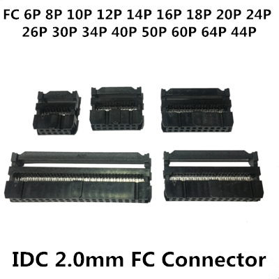 IDC Socket 2.0 mm Pitch 6 8 10 12 14 16 18 20 24 26 30 34 40 44  50 60 64 Pin Female 1.27 mm Ribbon Cable Connector ► Photo 1/5