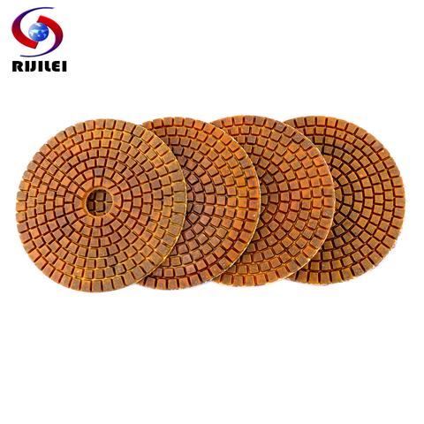 RIJILEI 4PCS Top 4inch Wet Dry Diamond Polishing Pads 4 Steps Copper metal bonded polishing pad for granite marble concrete ► Photo 1/6