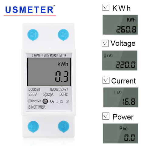 DDS528 Big Screen  Ammeter Voltmeter Wattmeter Muilt-Functional Digital Wattmeter DIN Rail kwh Meter 220V Home Energy Monitor ► Photo 1/1